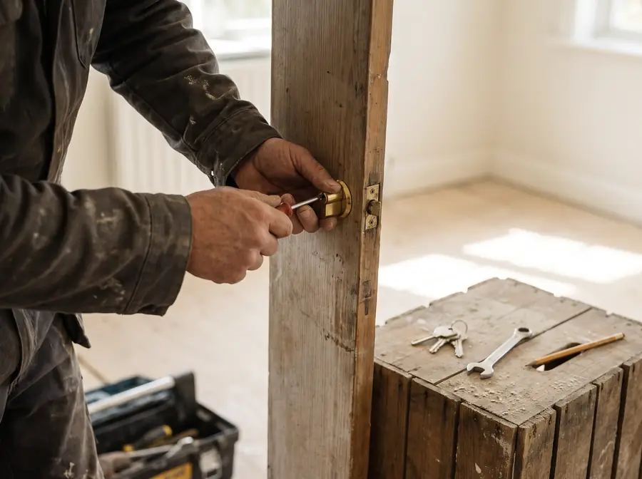 New lock cylinder being fitted to a door
